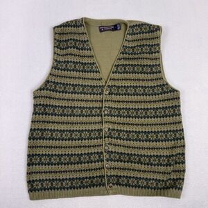 VTG Roundtree & Yorke Men L Fair Isle Cotton Button Up Sweater Vest USA Made